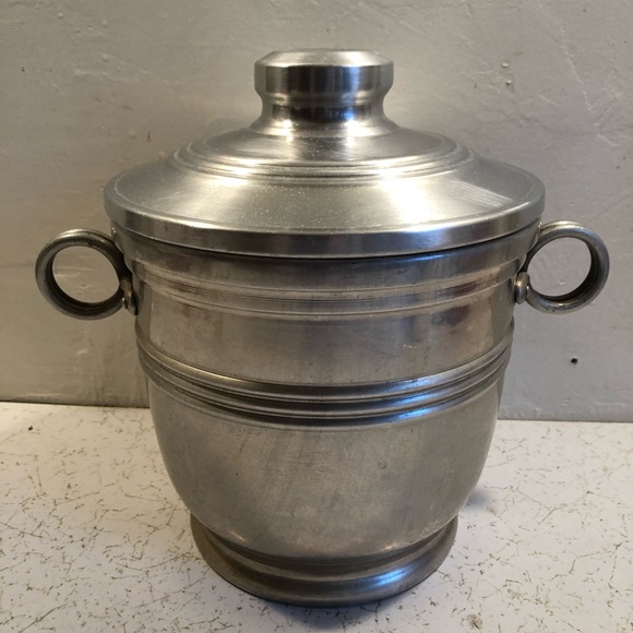 6711 Vtg Mid Century NASCO Metal Ice Bucket w/ Lid Made in Italy Aluminum